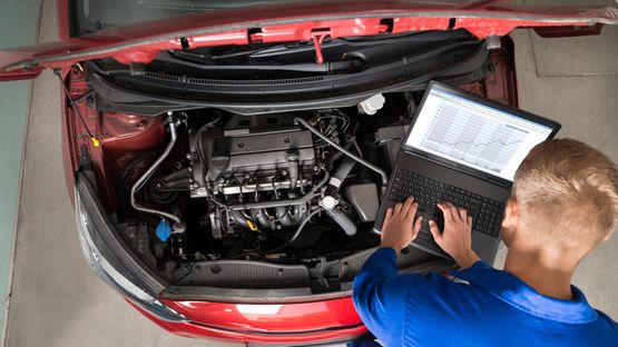 engine diagnostics being carried out using a laptop 